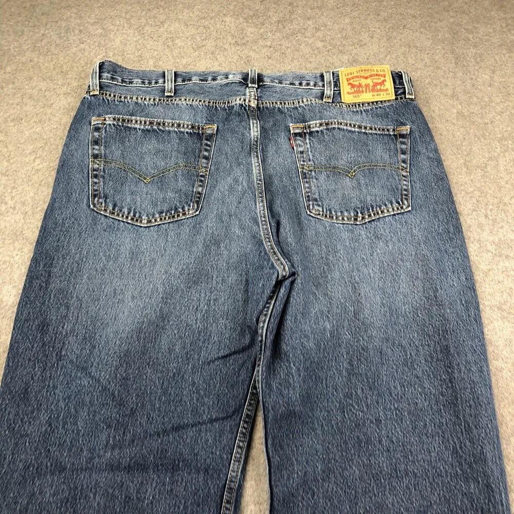 Levis 565 Jeans Mens 40x30 Blue Medium Wash Relaxed Straight Denim Pants Casual